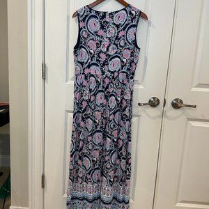 Talbots Navy Blue and Pink Paisley Maxi Dress